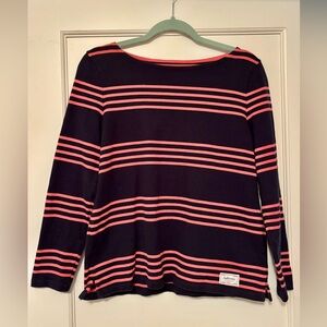 Talbots Striped Navy and Coral Long Sleeve Top